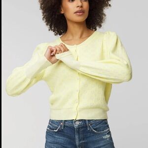 LOVESHACKFANCY Larsen Cardigan Puff Sleeve Knit Yellow Size Small